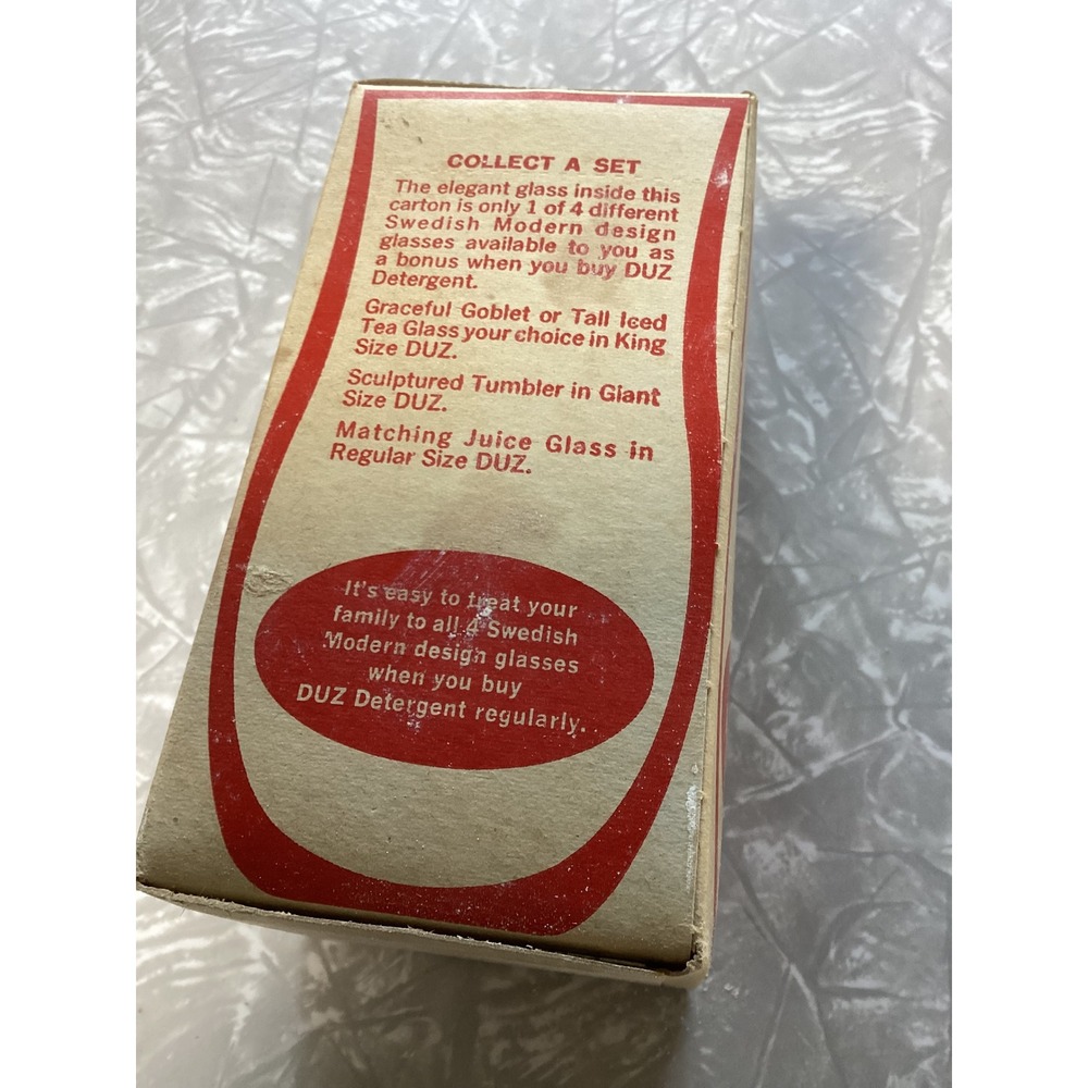 Vintage DUZ Detergent Swedish Modern Design 12 oz Sculptured Tumbler Glass NIB